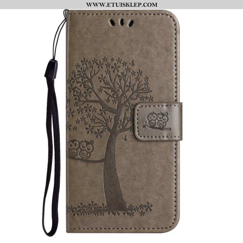 Etui Folio do Xiaomi Redmi Note 12 4G z Łańcuch Drzewo I Pasiasty Kot